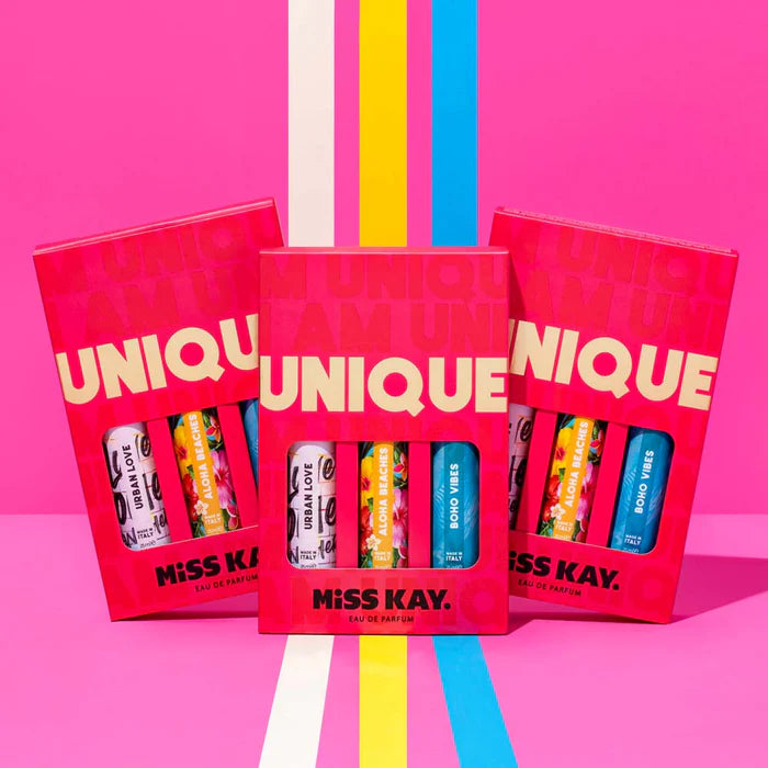 Miss Kay. I AM UNIQUE KIT Eau De Parfum, 3 MEMORABLE AND UNIQUE SCENTS JUST LIKE YOU, Boho Vibes, Urban Love, and Aloha Beaches!