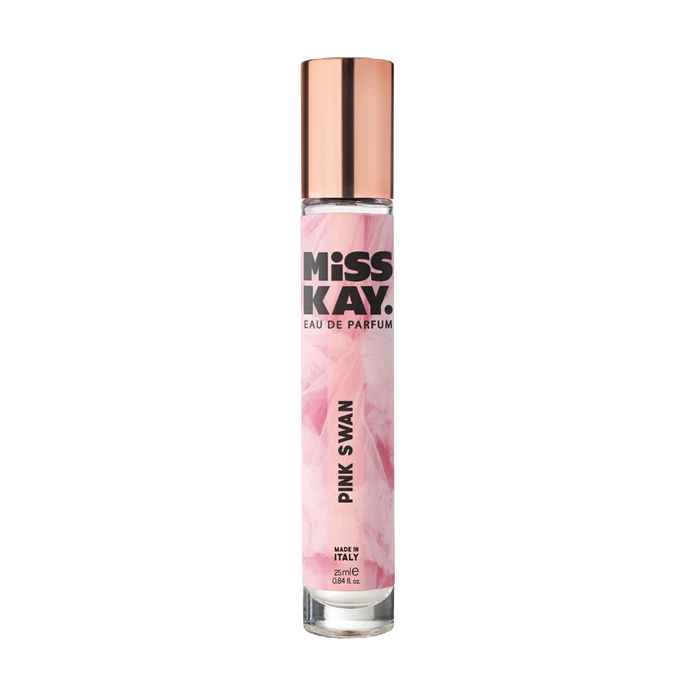 Miss Kay. Eau De Parfum - Pink Swan: Lemon, Bergamot, Frangipani, Jasmine, 25 ML, .84 FL OZ