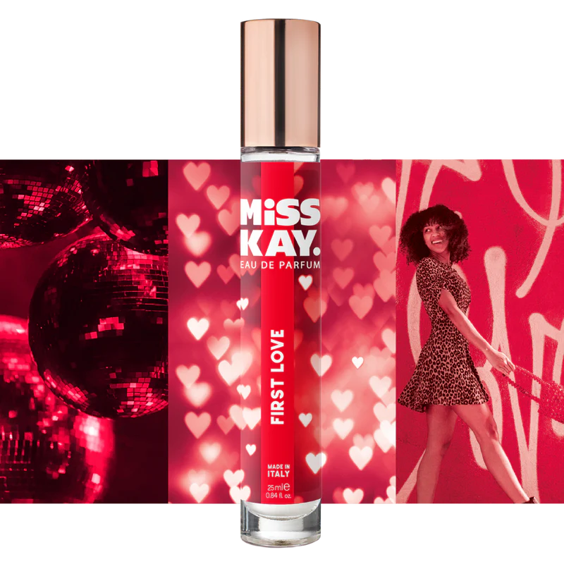 Miss Kay. Eau De Parfum - First Love: Bergamot, Blackcurrant. Jasmine, Rose, 25 ML, .84 FL OZ