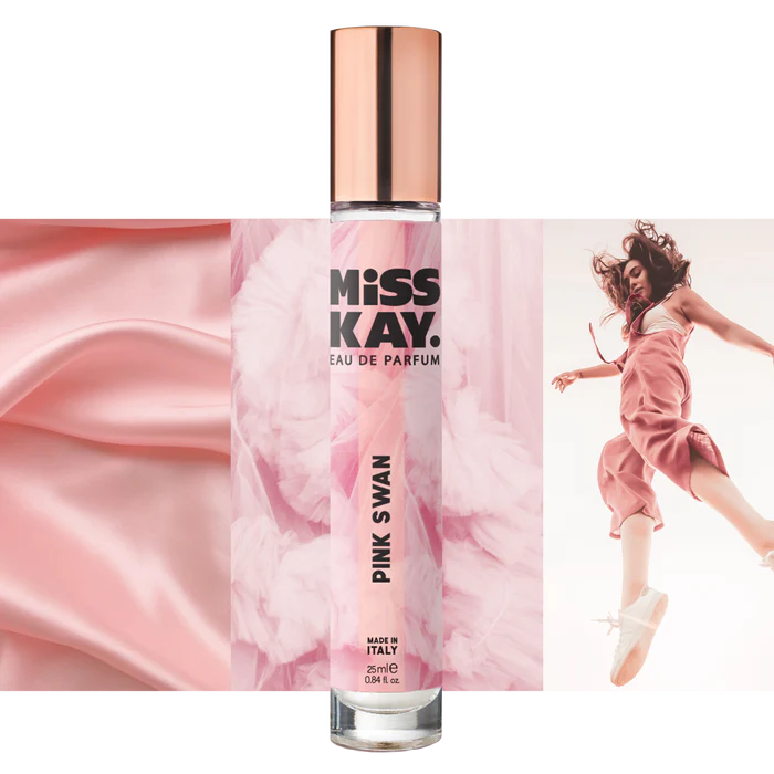 Miss Kay. Eau De Parfum - Pink Swan: Lemon, Bergamot, Frangipani, Jasmine, 25 ML, .84 FL OZ