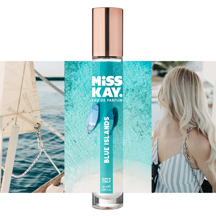 Miss Kay. Eau De Parfum - Blue Islands: Lemon, Blackcurrant, Pineapple, White Flowers, 25 ML, .84 FL OZ